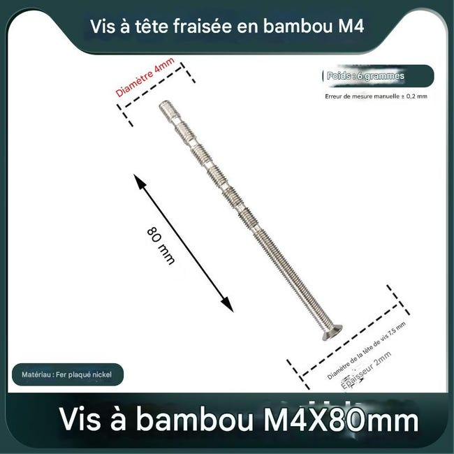 20 Pièces De Vis À Tête Fraisée En Bambou M4x80, Adaptées Aux Accessoires De Serrure À Empreinte Digitale De Porte De Chambre