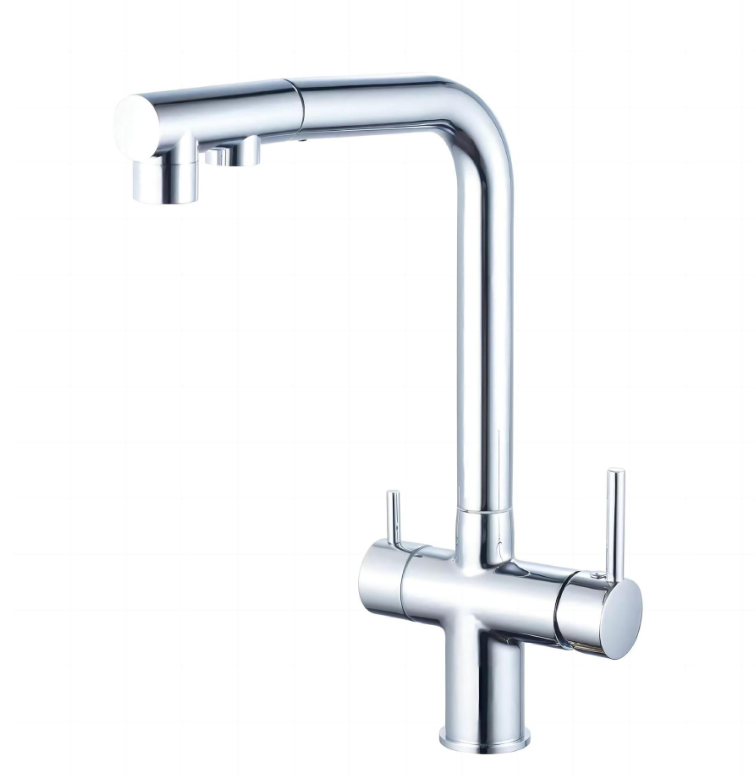 Grifo De Cocina De Tres Vías Con Rociador Extraíble, Grifo De Cocina Giratorio De 360°, Grifo Con Salida De Agua Filtrada (cromado)