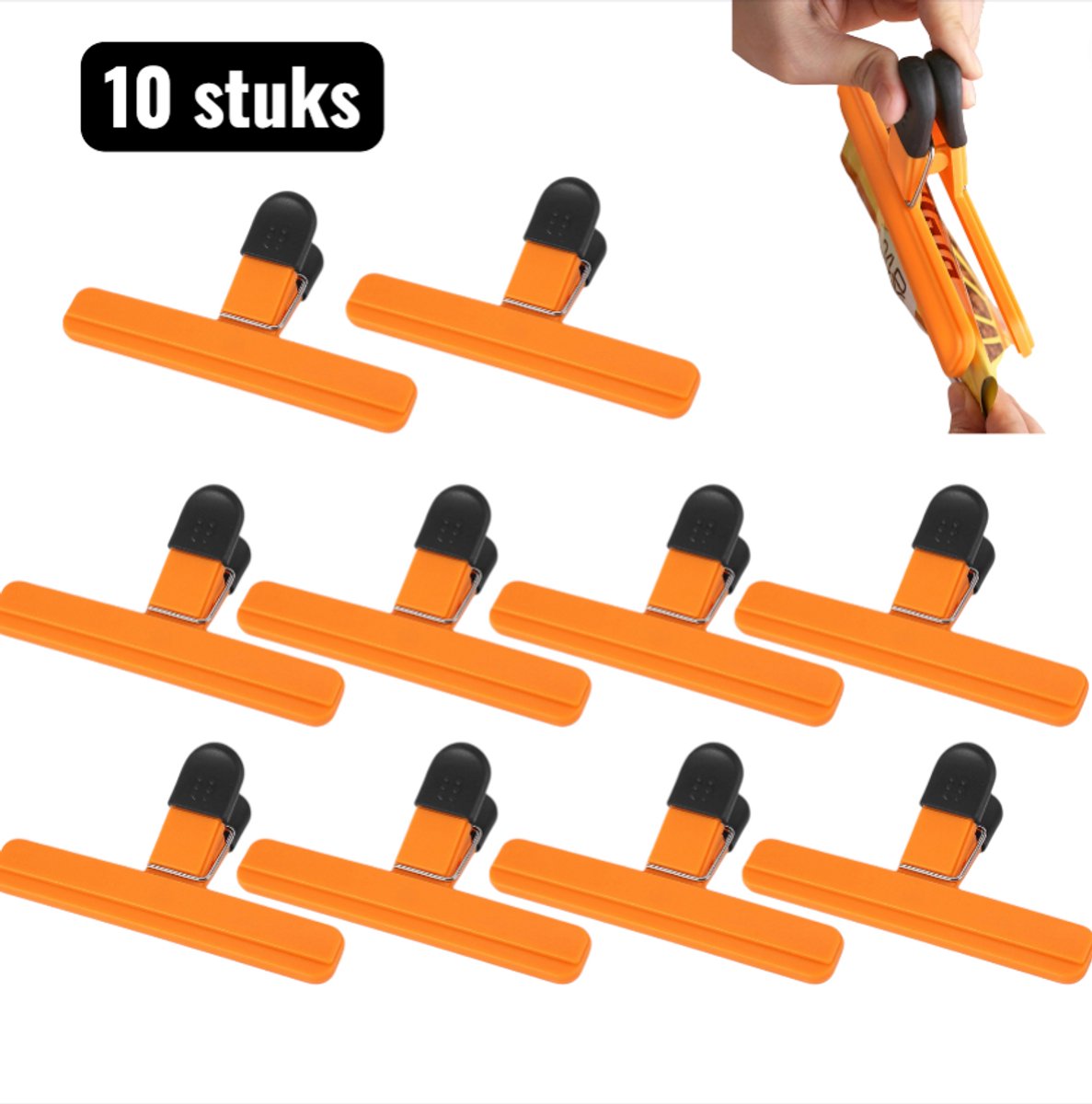 10 Stuks - Vershoudclips - Extra Grote Voedselklemmen - 15.5cm - Lange Zakken Clips Voor Diepvrieszakken En Grote Verpakkingen - Kunststofmateriaal - Oranje Kleur