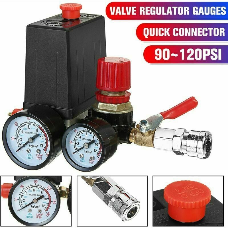 Jauges De Régulateur De Collecteur De Soupape De Commande De Pressostat De Compresseur D'Air 90120psi