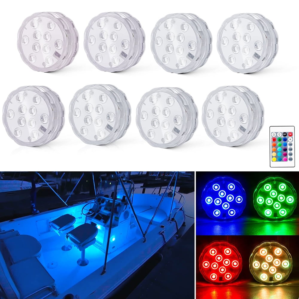 Lot De 8 Lampes Led Marines Sans Fil, Alimentées Par Piles, Pour Éclairage Intérieur De Pont, Idéal Pour Halloween, Avec Télécommande Et Couleurs Multicolores.