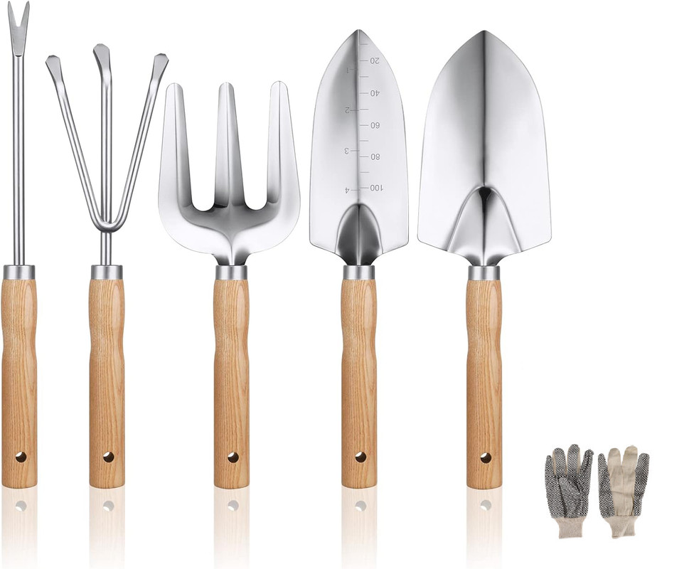 Ensemble D'Outils De Jardin 6 Pièces Avec Bêche Et Fourche Et Une Paire De Gants