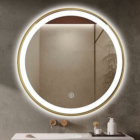 Miroir Led De Salle De Bain 24 Pouces Rond, Cadre Métallique Or, Miroir De Maquillage, Miroir Intelligent À Fonction Anti-buée Avec Variateur, Ip66