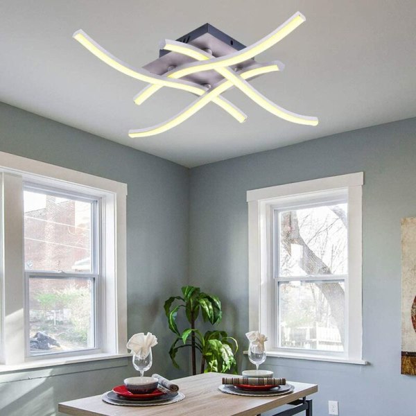 Plafonnier Led, Lustre De Plafond Au Design Moderne Incurvé Avec 4 Lumières Ondulées Pour Salon, Chambre À Manger (28w 4 Lumières Blanc Chaud),