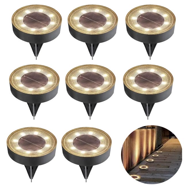 Lampes Solaires Au Sol Pour L'Extérieur,8 Pièces, Lampes Solaires À 8 Led Pour Jardin Extérieur, Éclairage De Pelouse Étanche Ip68, Blanc Chaud