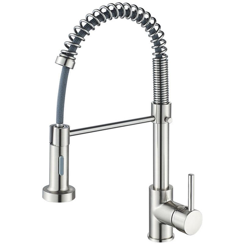 Robinet Argent De Cuisine Extensible Ressort Mitigeu Monocommande Evier Froide Et Chaud Disponible 2 Modes De Pulvérisation
