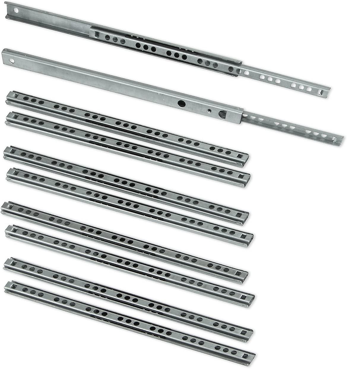 Lot De 5 Paires (10 Pièces) De Glissières À Billes Pour Tiroir, 17 Mm X 278 Mm, Finition Zinguée.
