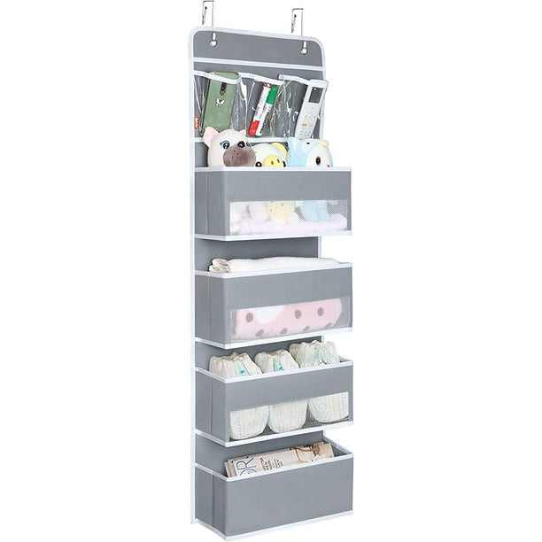 Door Hanging Organizer Nursery Closet Cabinet Baby Storage With 4 Large Pockets And 3 Small Pvc Pockets For Cosmetics, Toys And Sundries (grey)