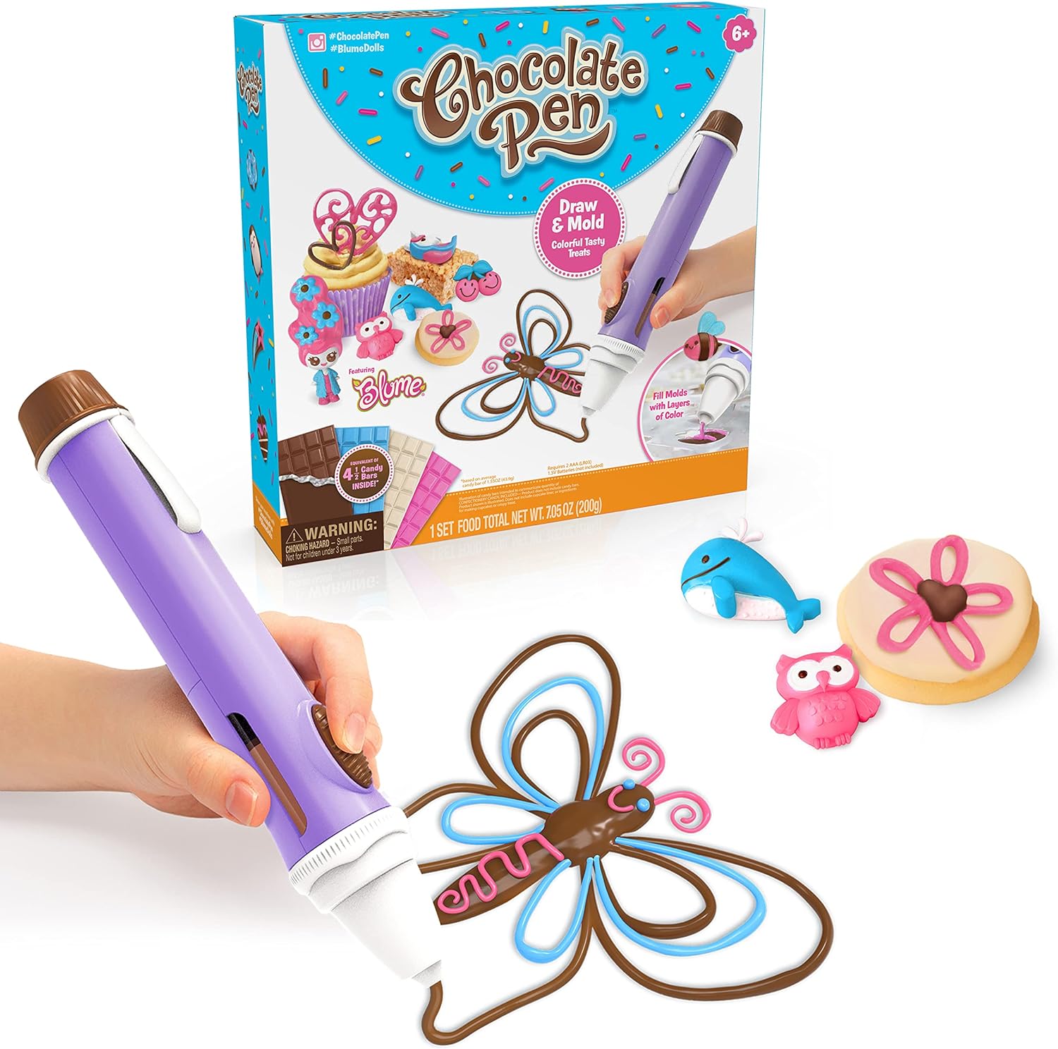 Printing Pen And 4 Bars Of Candy Chocolate, Kids Crafting Baking Kits, Draw In Chocolate And Diy Your Own Baking Creations
