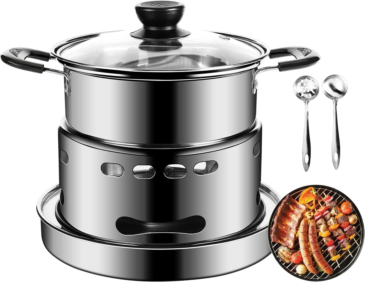 Réchaud À Alcool Pour L'Intérieur, Portable Cuisinière À Alcool En Acier Inoxydable Avec Casserole, Réchaud Sans Electricité Pour L'Intérieur, Le Camping, Randonnée - Voir