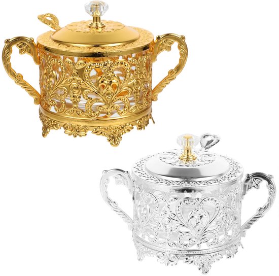 Set Van 2 Glazen Suikerpotten - Kruidenpotten - Gegoten Glas - Creatief Hol Ontwerp - Met Luchtdichte Deksel - Voor De Keuken - Kruiden-, Suiker- En Koffiepotten - Voor Koffiebar, Bruiloftsfeest, Snoe