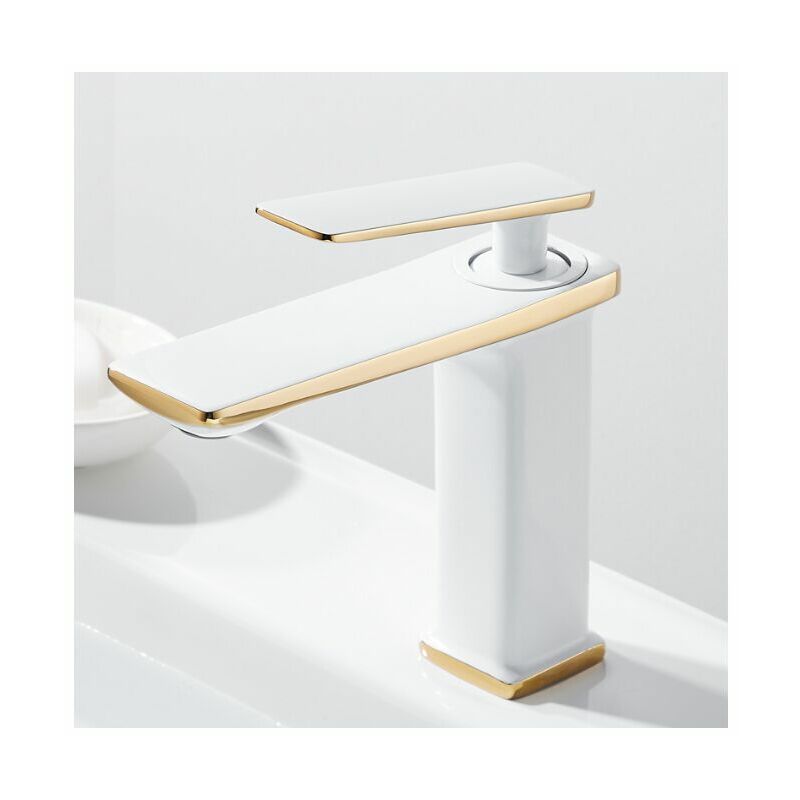 Robinet De Lavabo Plein Cuivre Chaud Et Froid - Blanc Plus Or