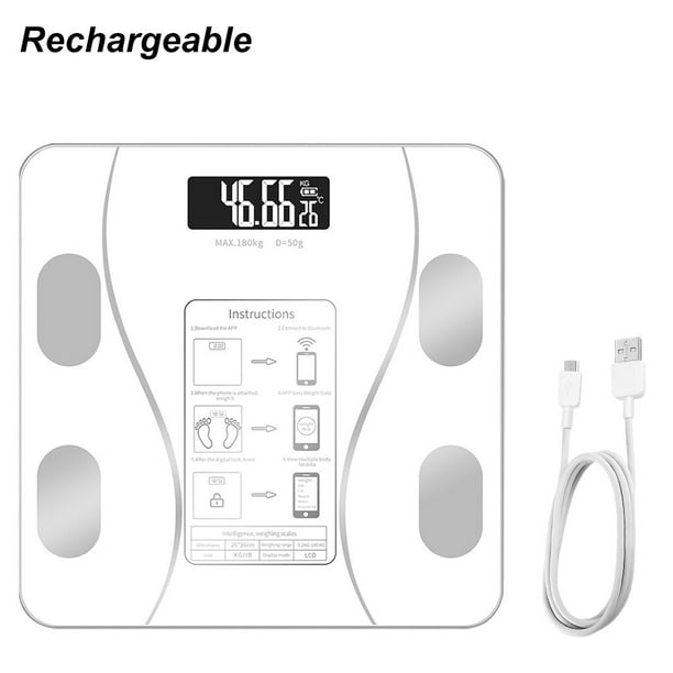 Body Weight Scale Digital Bathroom Scale Bluetooth Scale Bluetooth Weighing Scale Weighing Body Fat Balance, Charging, White