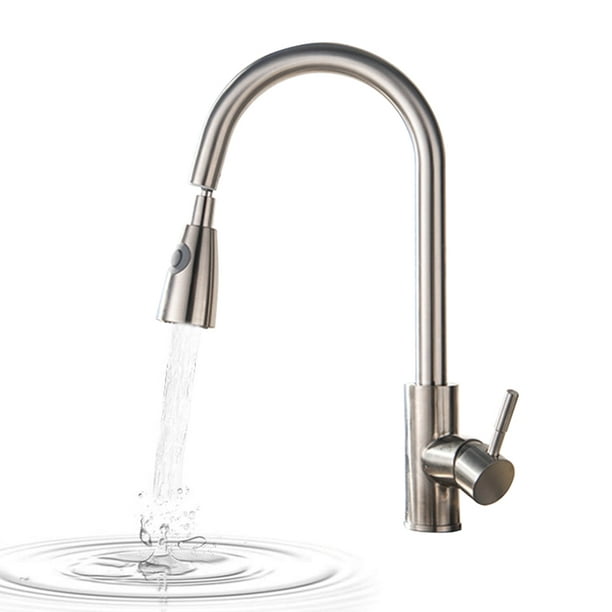 Robinet De Cuisine À Douchette Extractible Avec 2 Jets, Robinet De Lavabo À Bec Haut, Douchette Extractible, Valve En Céramique, Finition Nickel Brossé, Pivotant À 360°