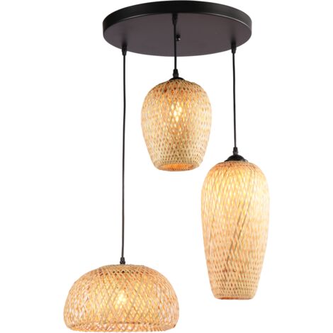 Barcelona Led – Suspension Triple En Osier 'trisa' – 3 Abat-jour E27 – Tressage Artisanal Pour Ambiance Bohème – 220-240v Ac – Dimensions 500x1200mm - 3xe27