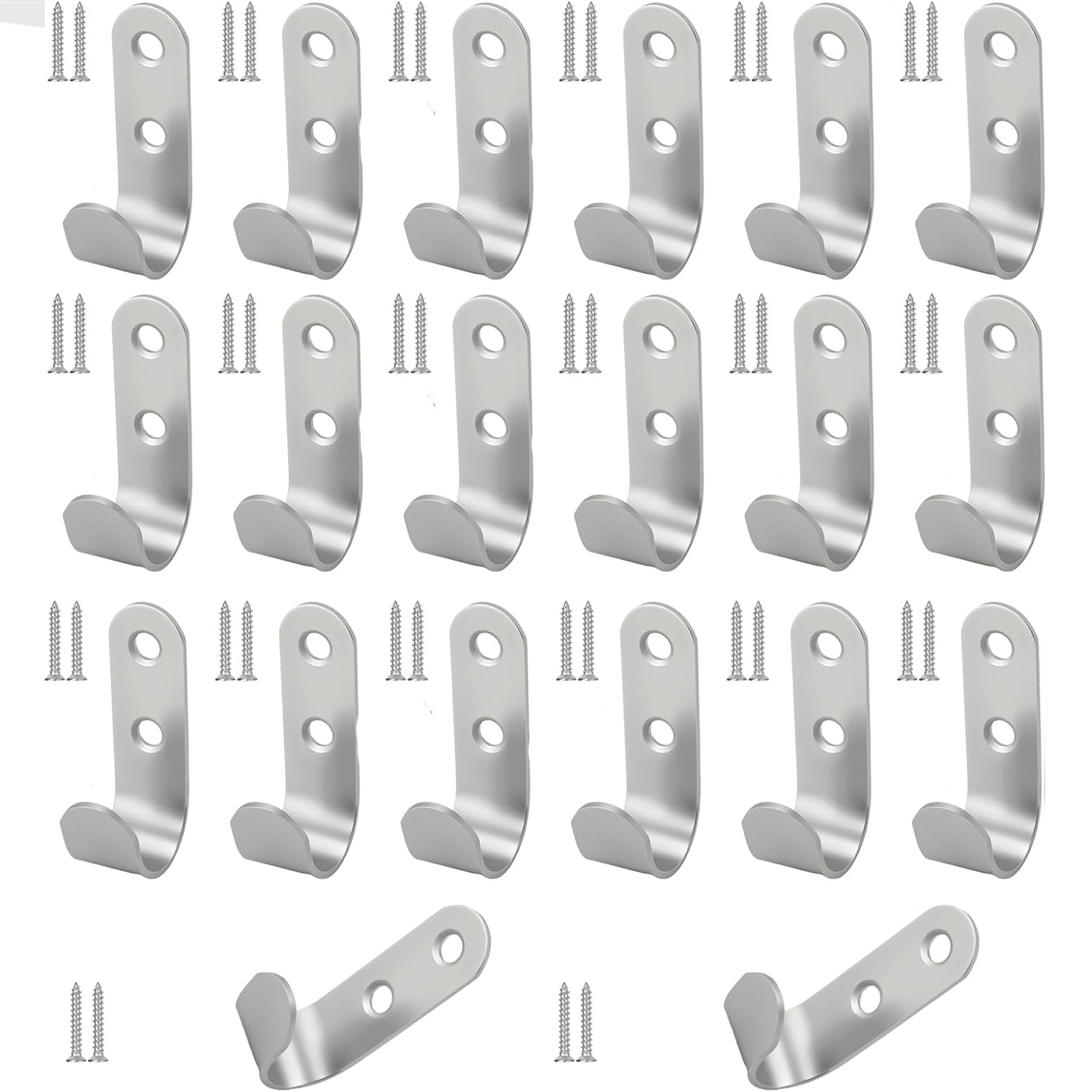 20 Pièces Crochets À 2 Trous En Acier Inoxydable J Avec Vis, 45x15 Mm Crochets Métalliques Étanches Pour Bâche, Argent Lourds Crochet Pour Bache Pour Remorque, Pour Garage, Camping, Jardin