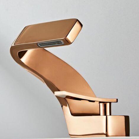 Robinet De Lavabo En Or Rose, Mitigeur Cascade Monocommande Pour Une Salle De Bains Moderne Et Élégante