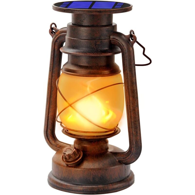 Lanternes Solaires Extérieur Lanterne Tempête Led De Lanterne Avec Effet De Flammes Lampe-tempête Décorative À Led Design Rétro Étanche Pour Jardin,chemins,paysage (1pack)