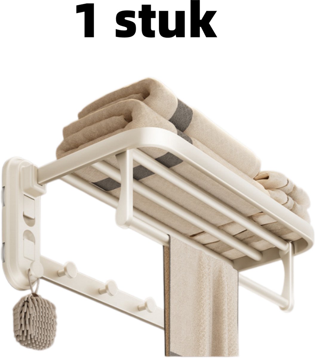Stuk - Handdoekrek - Plank - Geen Boren Nodig - Vier Zuignappen - Geïntegreerde Ophangstang - Geschikt Voor Het Opbergen Van Handdoeken In De Badkamer - 50 Cm 24 Cm 18 Cm - Wit