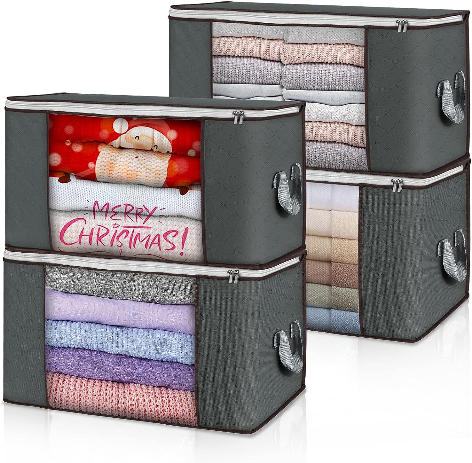 3-pack Klädförvaringspåsar, Stor Kapacitet Klädgarderob Organizer För Kung Täcken, Filtar, Täcke Och Täcke Med Förstärkt Handtag, Clea
