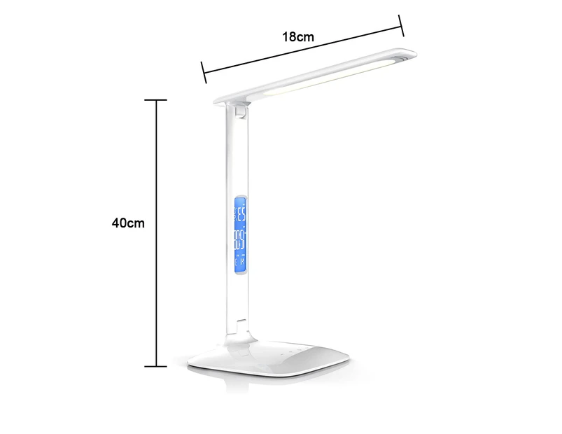 Led Desk Lamp With Wireless Charger, Usb Charging Port, Adjustable Foldable ​table Lamp With Clock, Alarm, Date - White