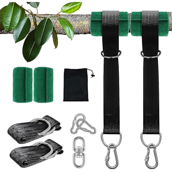Tree Swing Hanging Straps Kit 2x5ft Heavy Duty Swing Hanger Med Karbinhakar, Trädskydd Och Vridkrok