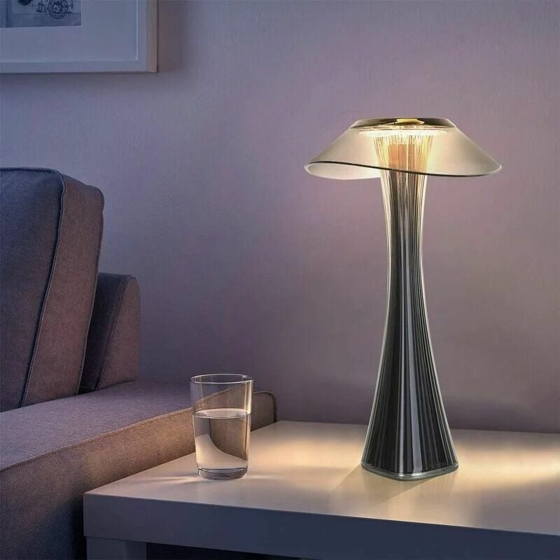 Lampe De Table Design Rechargeable À Led Tactile - Lampe De Chevet Usb En Titane À Intensité Variable 3w Sans Fil Avec Batterie Et Abat-jour Pour Chambre, Salon Et Bureau