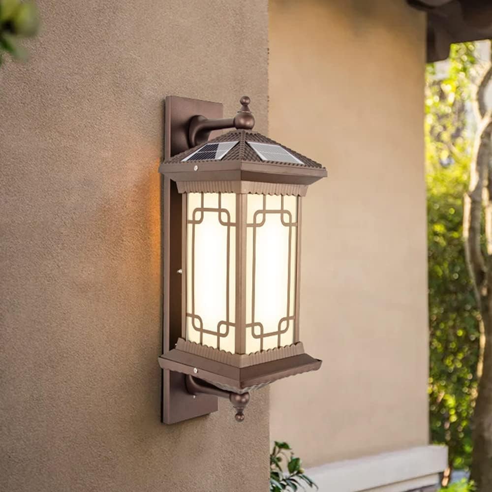 Applique Murale Extérieure Couleur Café En Aluminium Applique Solaire Style Européen Étanche Cour Lampe Balcon Couloir Rétro Lanterne Murale Villa Porte Applique Murale