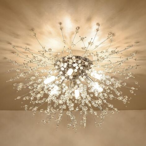 Lustres En Cristal Modernes Plafonnier,lustre Feux D'Artifice,plafonniers En Cristaux K9 Doré,éclairage Encastré,6 G9,lampes Dorées Pour Salon,chambre,salle À Manger,couloir