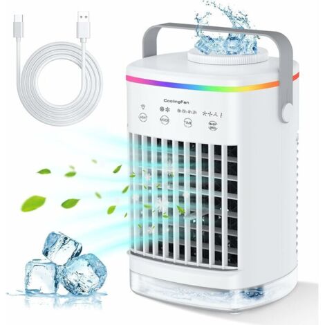 Rafraîchisseur D'Air Mobile 700 Ml – 4 Vitesses – Autonomie 5h – Ventilateur Usb Pour Espaces Personnels – Bac À Glaçons Inclus