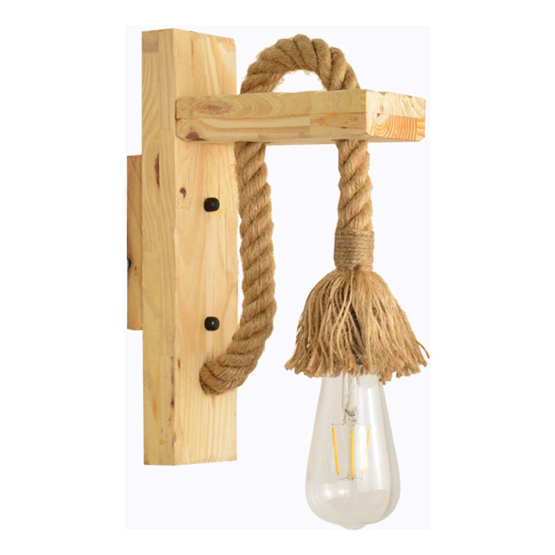 Industrial Led Aplique De Pared Aplique Decorativo Madera Cuerda De Cáñamo Lámparas De Pared Para Cafe Hotel Restaurante Lámpara E27 Base Edison Bombilla (bombilla No Incluida)