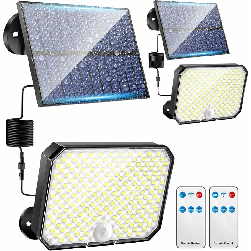 Lampe Solaire Exterieur Detecteur De Mouvement【2 Paquet】,190led 1500lm Lumiere Solaire Exterieur, 3 Modes & Télécommande Eclairage Exterieur Solaire, Ip65 Lampe Solaire Exterieur Jardin,lampe Solaire