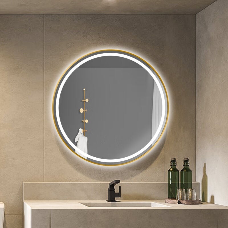 Miroir Rond Éclairé Par Led De 24 Po, Montage Mural, Miroir De Courtoisie De Salle De Bain Éclairé Par Cercle Avec Tampon Antibuée, Interrupteur Tactile Intégré