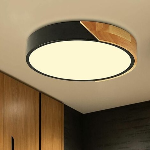 Svarta Led-taklampor, Modern Taklampa I Trä, 18w Rund Infälld Taklampa För Sovrum Kök Living Ro