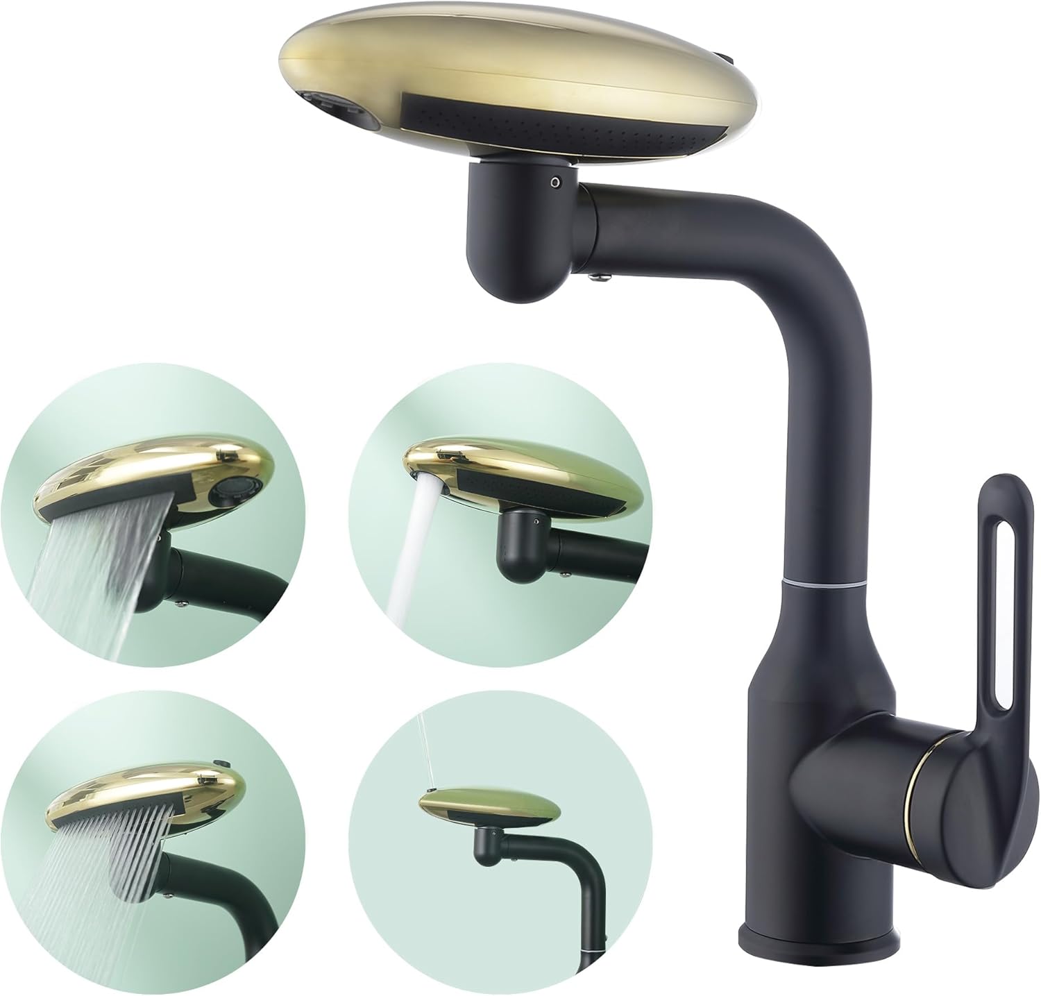 Robinet Cascade De Lavabo En Acier Inoxydable Noir Et Or, Soucoupe Volante, Multifonction, 4 Niveaux D'Eau, Rotation À 360°