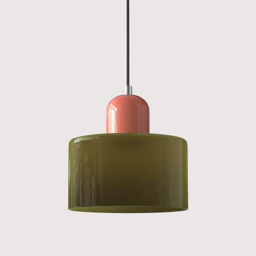 Petit Lustre Moderne En Vitrail Réglable, Idéal Pour Une Chambre, 15 Cm De Diamètre - Douille Rose + Abat-jour Vert.