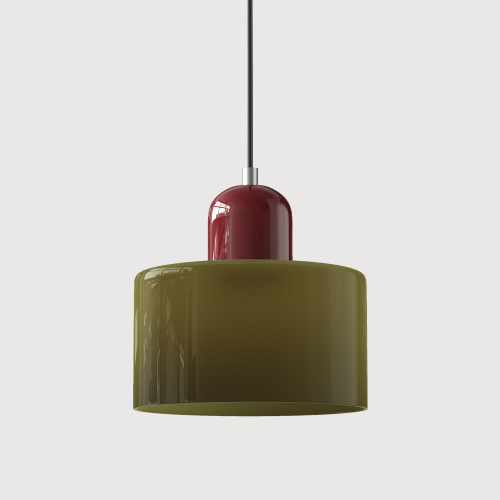 Petit Lustre Moderne En Vitrail Réglable, Idéal Pour Une Chambre, 15 Cm De Diamètre - Douille Rouge + Abat-jour Vert.