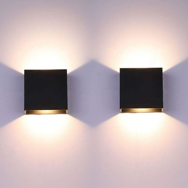 2pack Led Vägglampa Inomhus Upp Och Ner Vägglampa Svart Vägglampa Modern 6w Aluminiumbelysning För Vardagsrum Sovrum Badrum Kök, Varm Vit [ener]