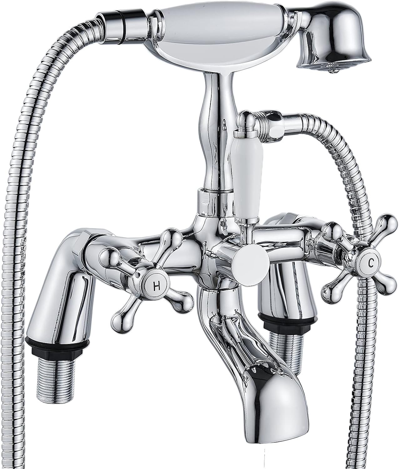 Robinets De Baignoire Victoriens Avec Douche, Luckyhome Ensemble Traditionnel De Mélangeur De Baignoire À Levier Double 1/4 De Tour