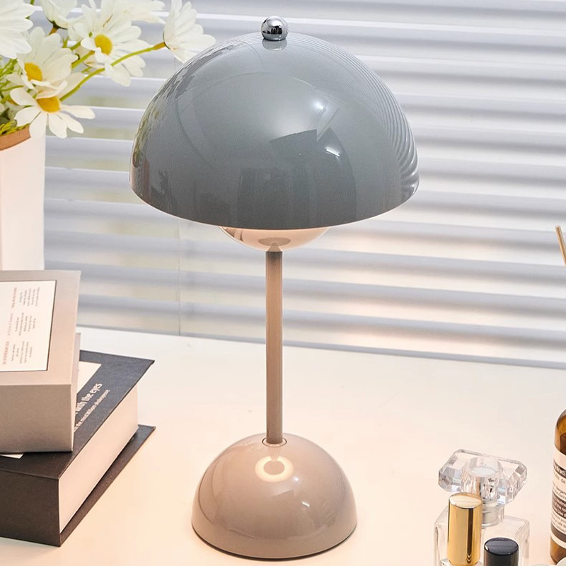 Lámpara De Mesa De Seta Moderna, Led Rétro, Gris Moyen