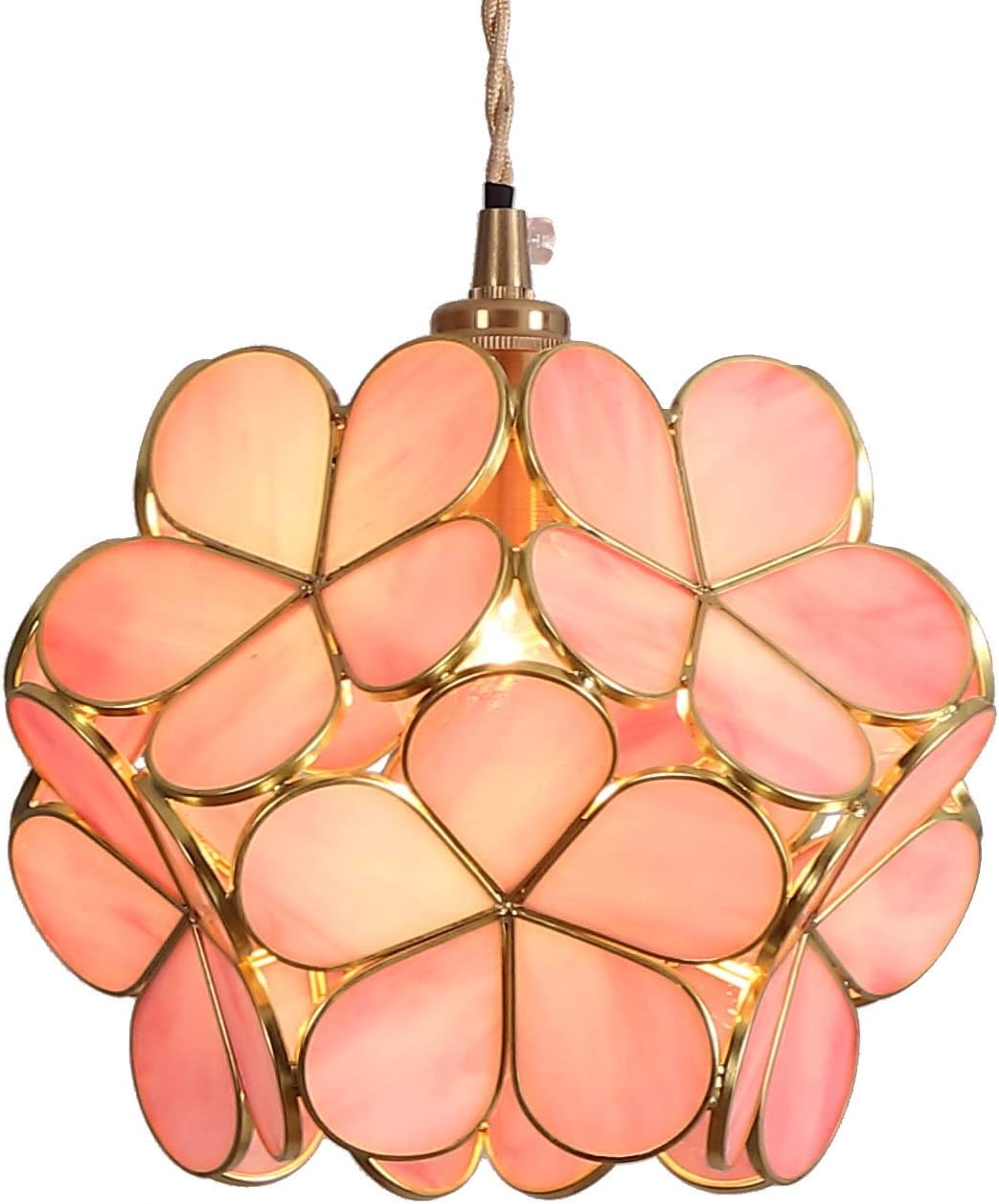 Cherry Blossom Tiffany Style Stained Glass Ceiling Pendant Light With 8-inch Wide Petals Lampshade