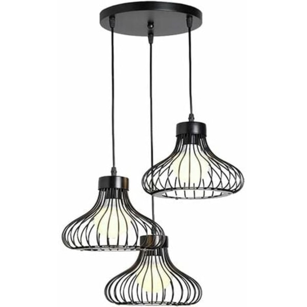 Cage Pendel Light Industrial Vintage Metal Retro Justerbar Rep, Ljuskrona Lampskärm Edison Lamps E27 Base, Svart