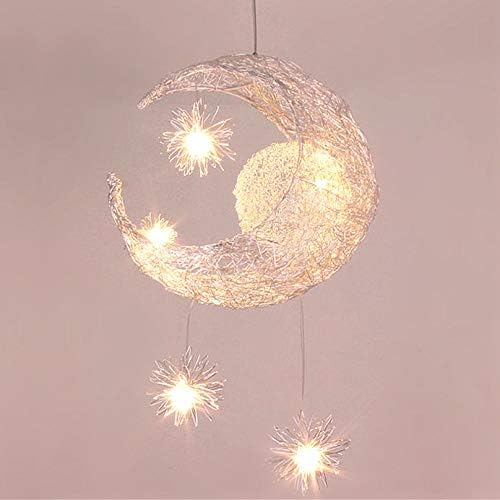 Lustre Suspension Lune Étoiles Led Plafonnier Luminaire Aluminium Avec 5 Ampoules Pour Enfants Chambre (lumière Blanche)