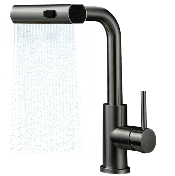 Robinet Mitigeur De Cuisine Avec Douchette Extractible - Pivotant À 360° - Robinet Mitigeur D'Évier De Cuisine Extractible - 3 Modes - Gris Bronze