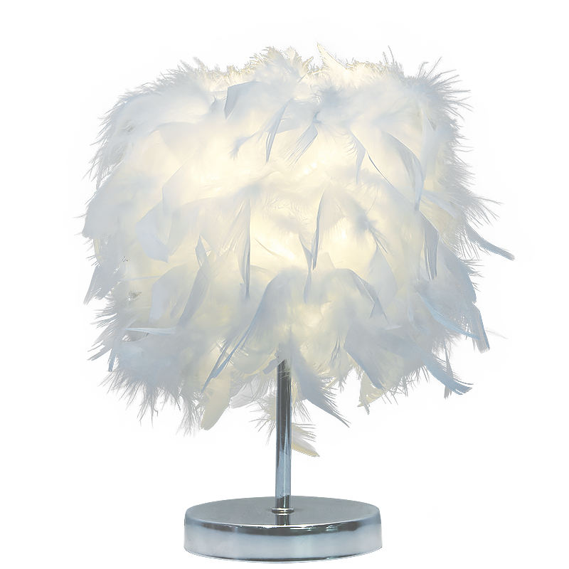 Lampe De Chevet Simple En Plumes, Lampe De Chevet Argentée Style Princesse