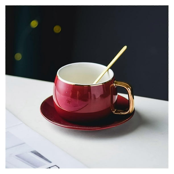 Coffee Cup,tea Cup And Saucers Modern Design Porcelain Coffee Cup And Saucer Ceramics Simple Mug Light Luxury Espresso Drinkware For Tea (color : Red)