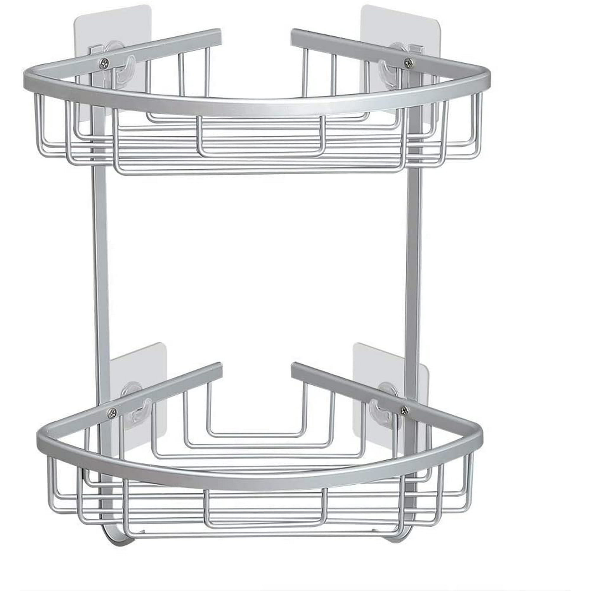 Bathroom Shower Corner Shelf Bath Caddy Adhesive Storage Organizer Basket Space Aluminum No Drilling 2 Tiers, Silver
