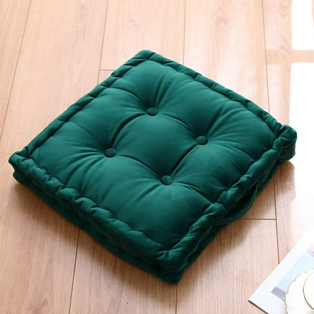 Coussin De Sol En Velours Capitonné, Coussin D'Assise Carré Épais Avec Poignée De Transport, Coussin De Méditation Pour Terrasse, Coussin Pour Chaise Tatami (vert Émeraude, Carré, 44,5 X 44,5 X 12,5 C