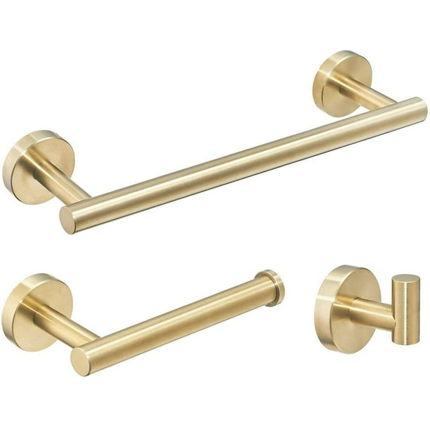 Damaie Set Of 3 Bathroom Accessories, 30 Cm Towel Holder, Toilet Paper Holder, Robe Hook, Brushed Gold