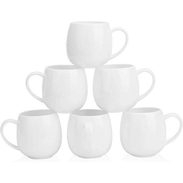 Mueyan Ceramic Coffee Mugs, Smooth Milk Tea Cup With Handle For Office And Home, Dishwasher And Microwave Safe, Set Of 6, White